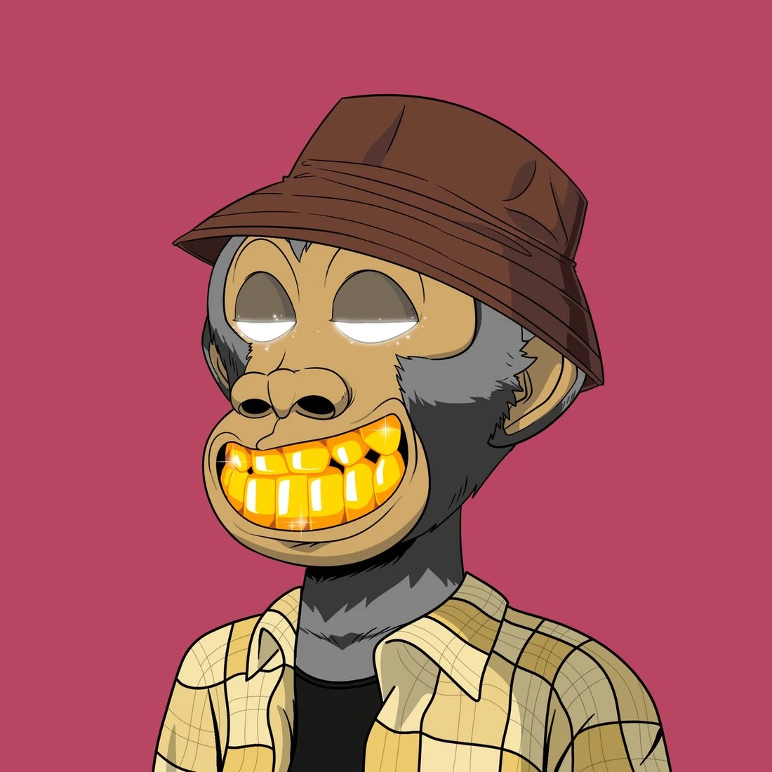 Ape Dynasty sneak peek 3: an ape in a bucket hat with a gold-toothed grin, on a pink background